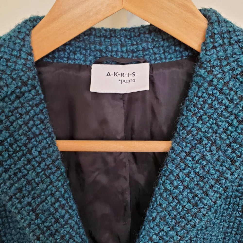 AKRIS PUNTO Emerald Green/Black Textured Buttoned Wool Blend Blazer sz US 8 - Picture 4 of 10